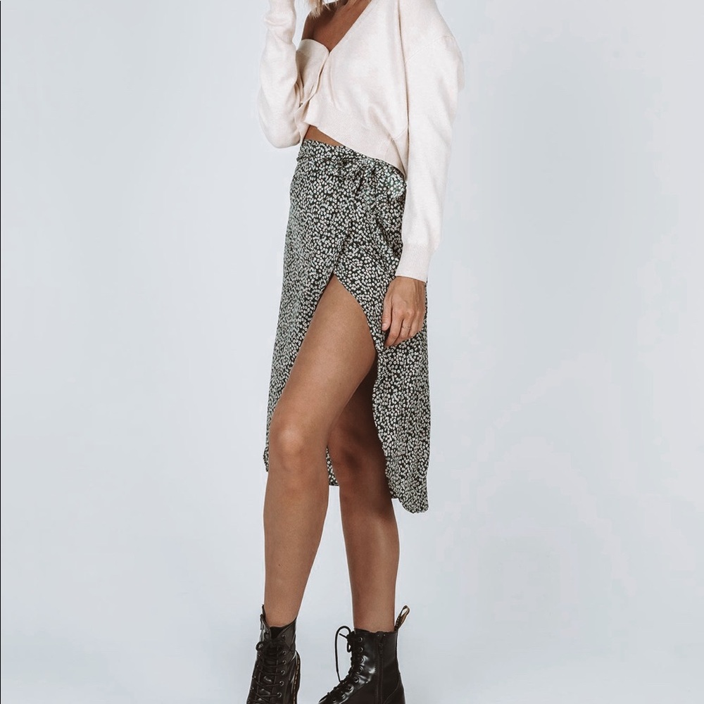 Princess Polly Green Floral Wrap Skirt
